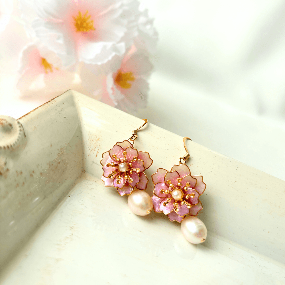 【八重桜】イヤリング 淡水パールの揺れる 金属アレルギー対応 ニッケルフリー 受注生産 春の新作 | 6枚目